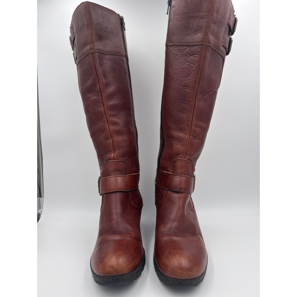 B.O.C. Born Concept Cognac Brown Pebbled Leather Tall Riding Boots Block Heel